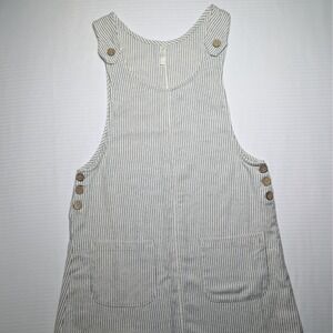 Scandi Style Striped Linen Blend Overall Dress Pinafore Neutral XS